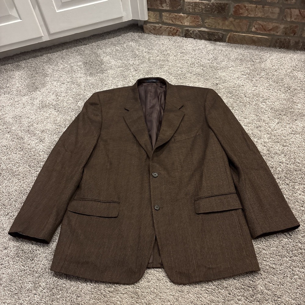 Club Room Wool Cashmere Blazer Men 46R Brown Herringbone Luxury Sport Coat Work